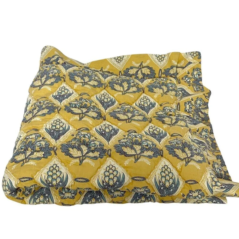 CHAMBERS Euro Sham Luxury Pillow Cover Quilted Cotton Yellow Blue French Country